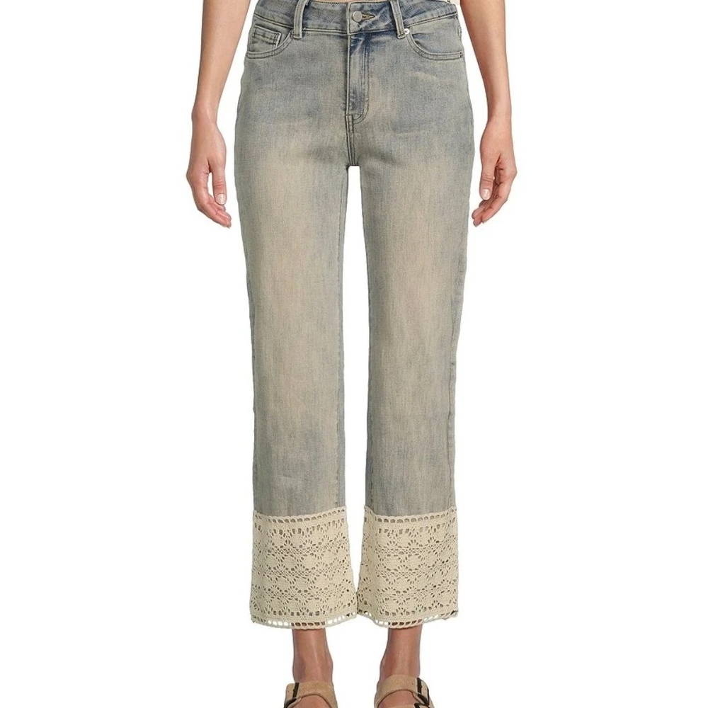 Prosperity Stylish Blue Capri Jeans with Lace Hem